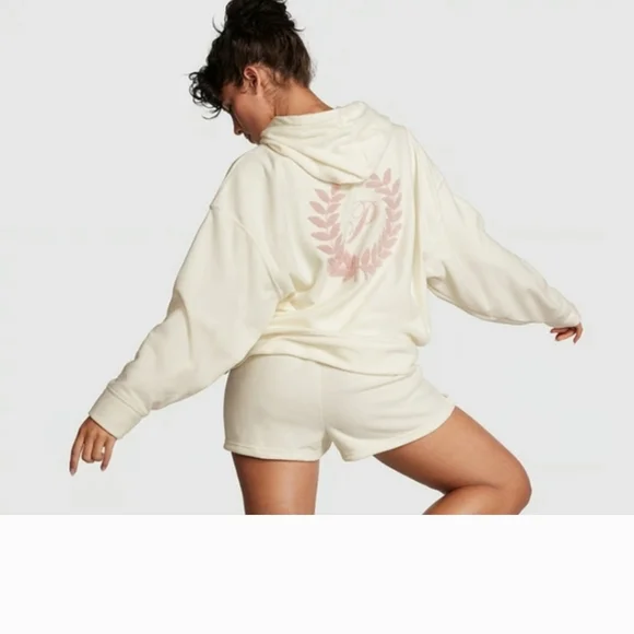 PINK 💚Victoria's Secret Forrest Green Hoodie and Shorts Set - Picture 1 of 9